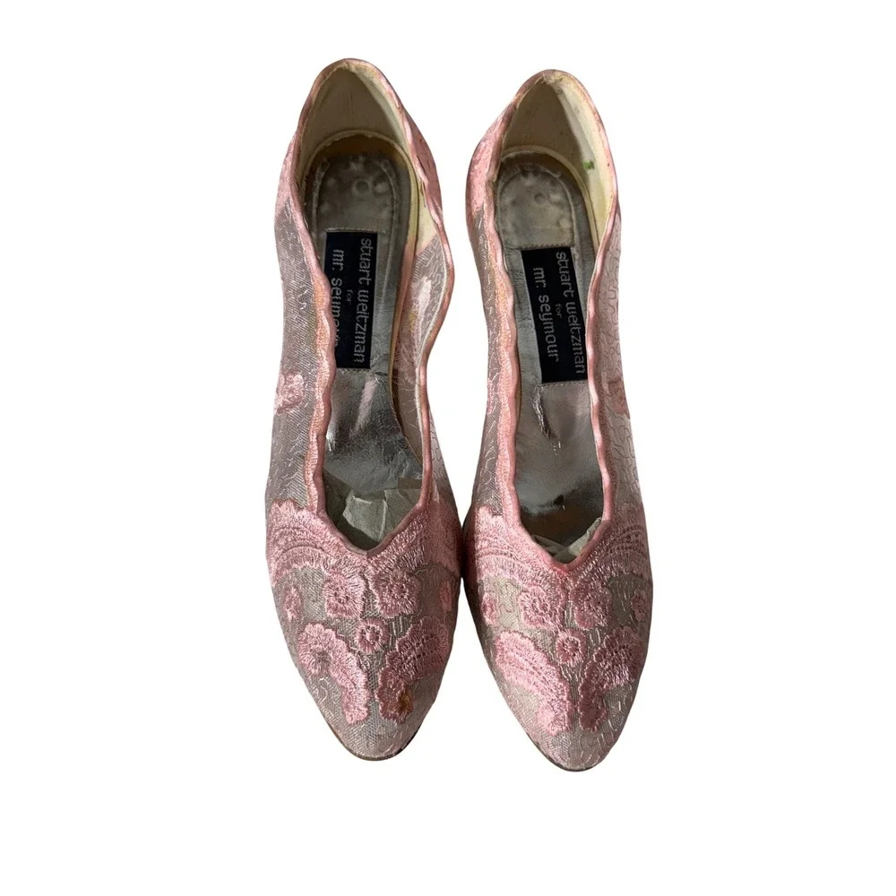 Stuart‎ Weitzman for Mr. Seymour Pink Lace Mesh Kitten Heel Pumps Womens Size 9B